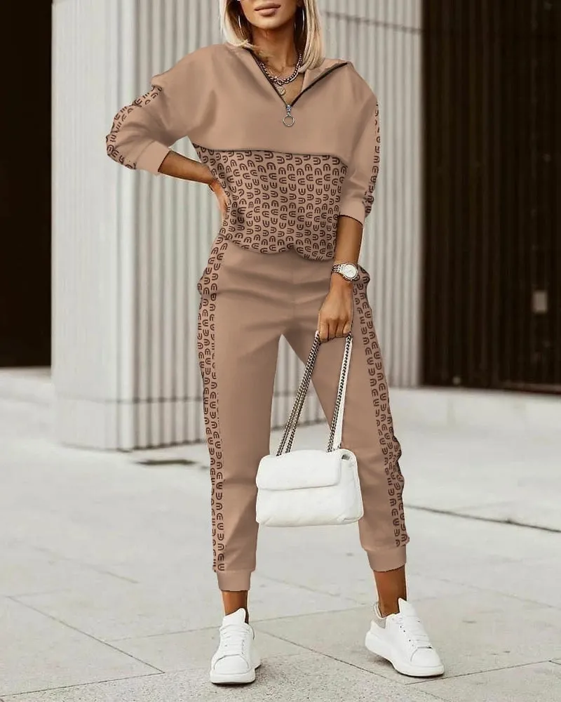 Wenkouban 2023 New Fashion Women Plaid Print Zipper Front Hooded Top & Pants Set Two Pieces Suit Flare Pants Outwear