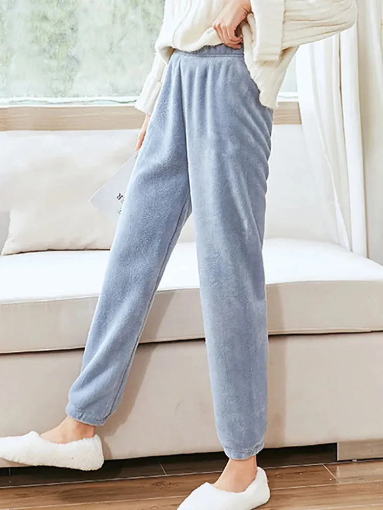 Women's 2-Piece Velvet Pajama Set:  Thicken Ribbed Fleece Pullover & Pants | Warm Loungewear for Autumn Winter - Warm Gift for Her