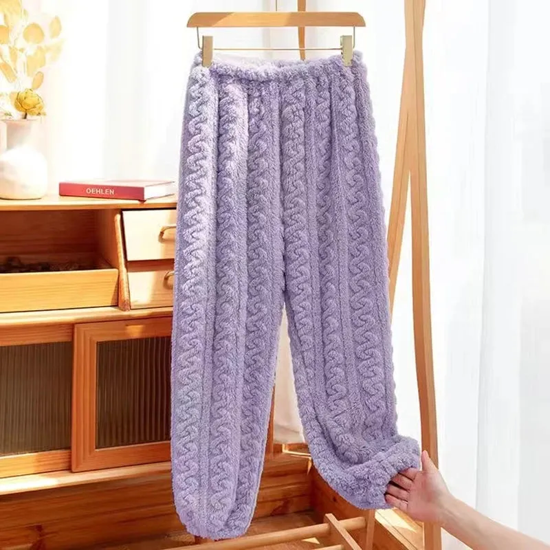 Women's 2-Piece Velvet Pajama Set:  Thicken Ribbed Fleece Pullover & Pants | Warm Loungewear for Autumn Winter - Warm Gift for Her
