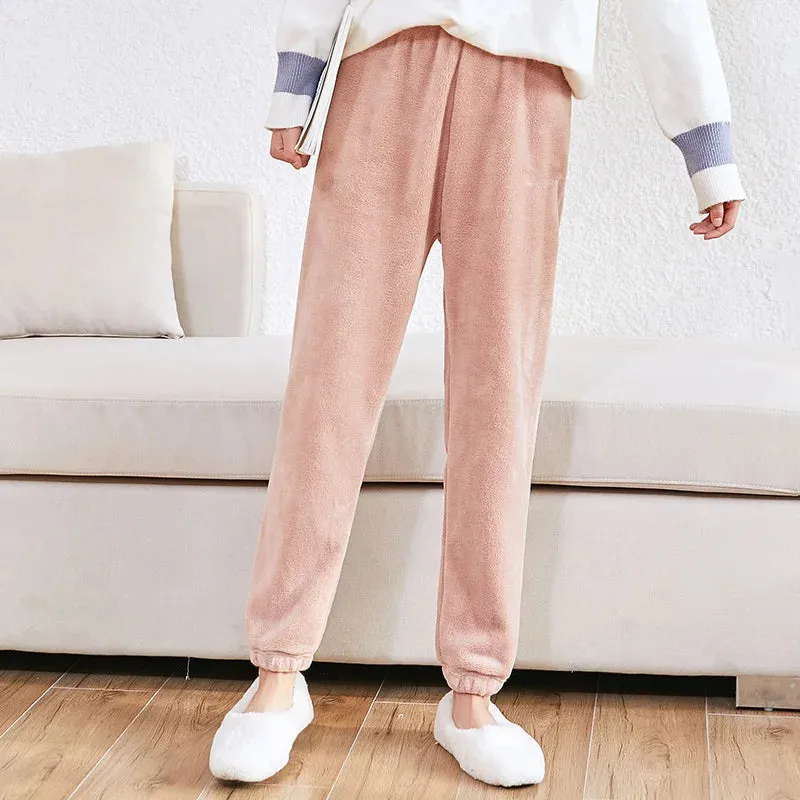 Women's 2-Piece Velvet Pajama Set:  Thicken Ribbed Fleece Pullover & Pants | Warm Loungewear for Autumn Winter - Warm Gift for Her