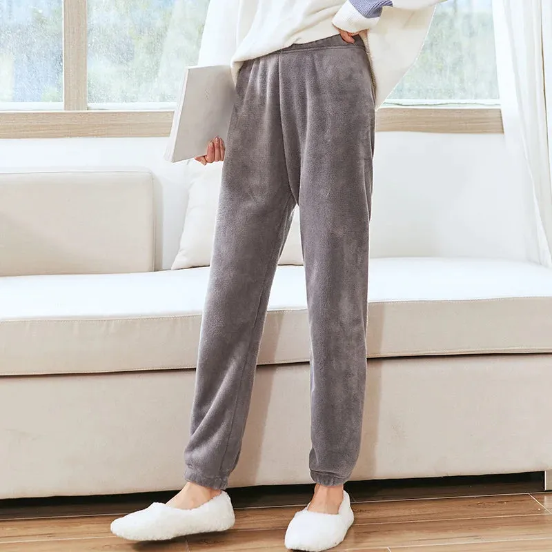 Women's 2-Piece Velvet Pajama Set:  Thicken Ribbed Fleece Pullover & Pants | Warm Loungewear for Autumn Winter - Warm Gift for Her