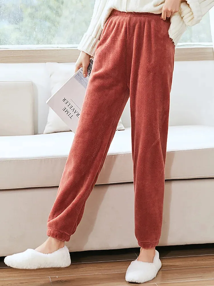 Women's 2-Piece Velvet Pajama Set:  Thicken Ribbed Fleece Pullover & Pants | Warm Loungewear for Autumn Winter - Warm Gift for Her