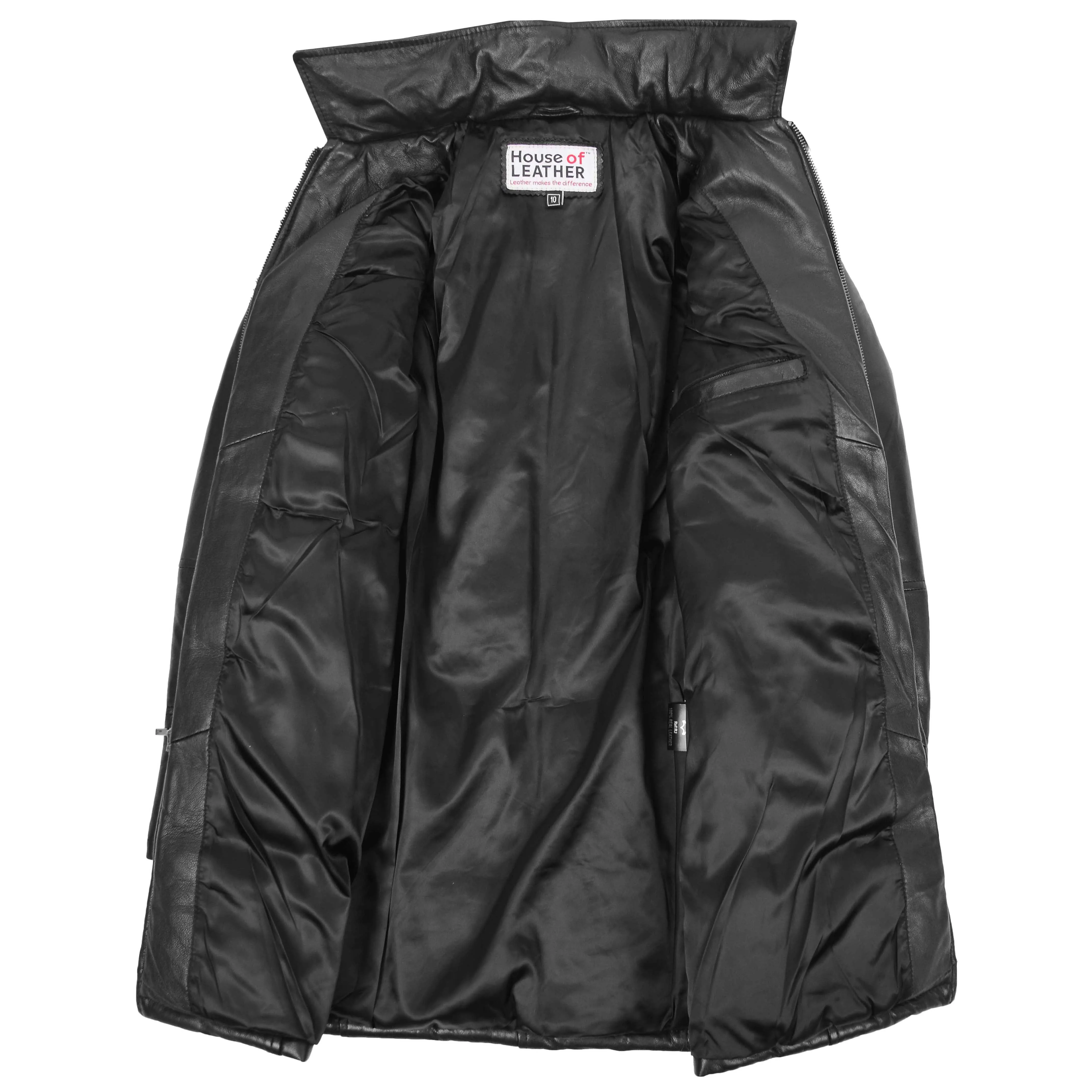 Womens 3/4 Length Leather Puffer Coat Lisa Black
