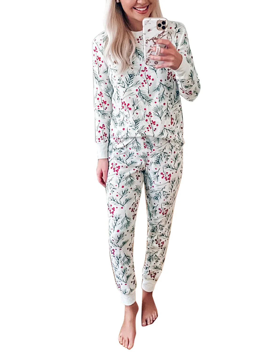 Women's Cozy Tie Dye Printed Knit Loungewear Two Piece Sweatsuits Long Joggers Pajamas Set