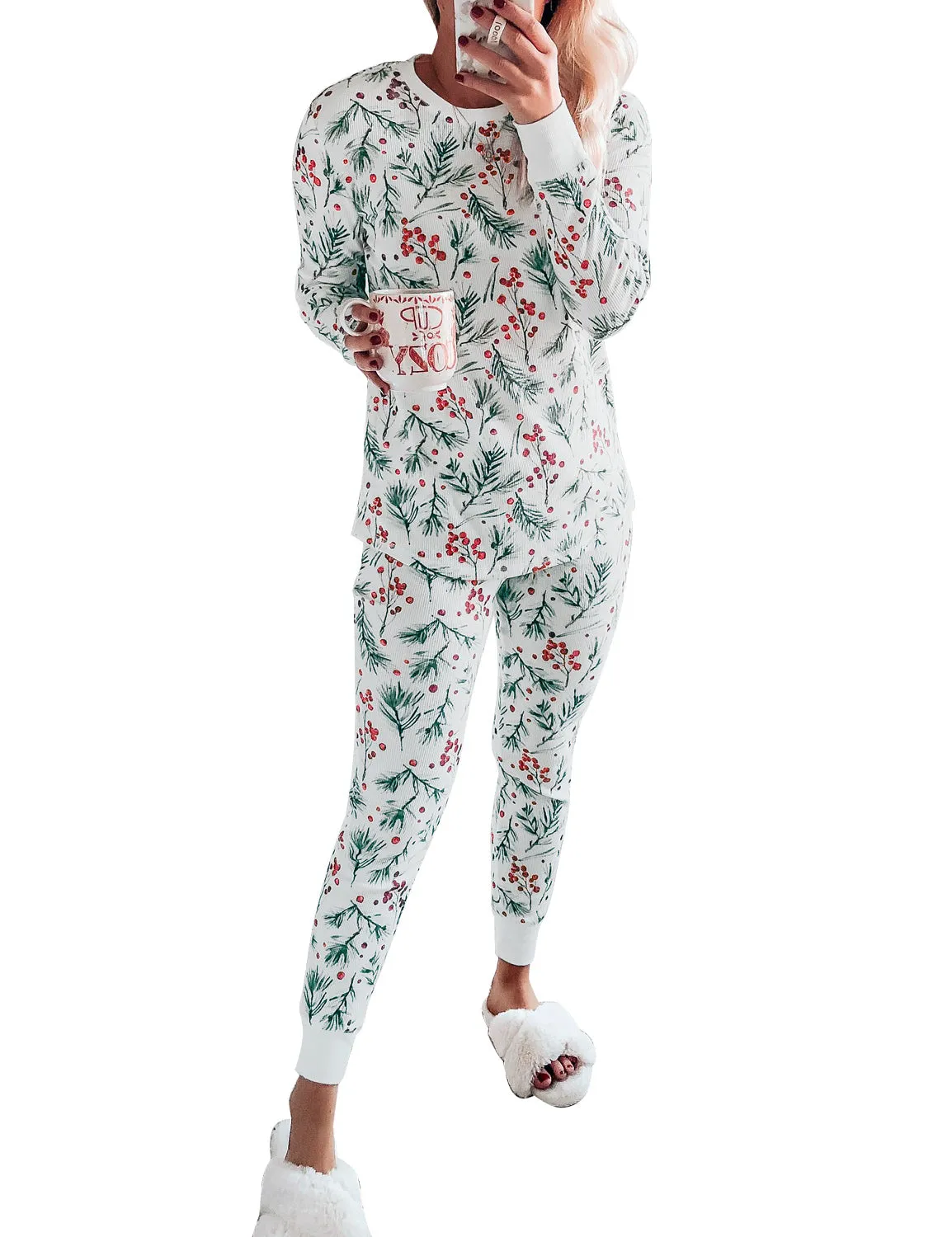 Women's Cozy Tie Dye Printed Knit Loungewear Two Piece Sweatsuits Long Joggers Pajamas Set