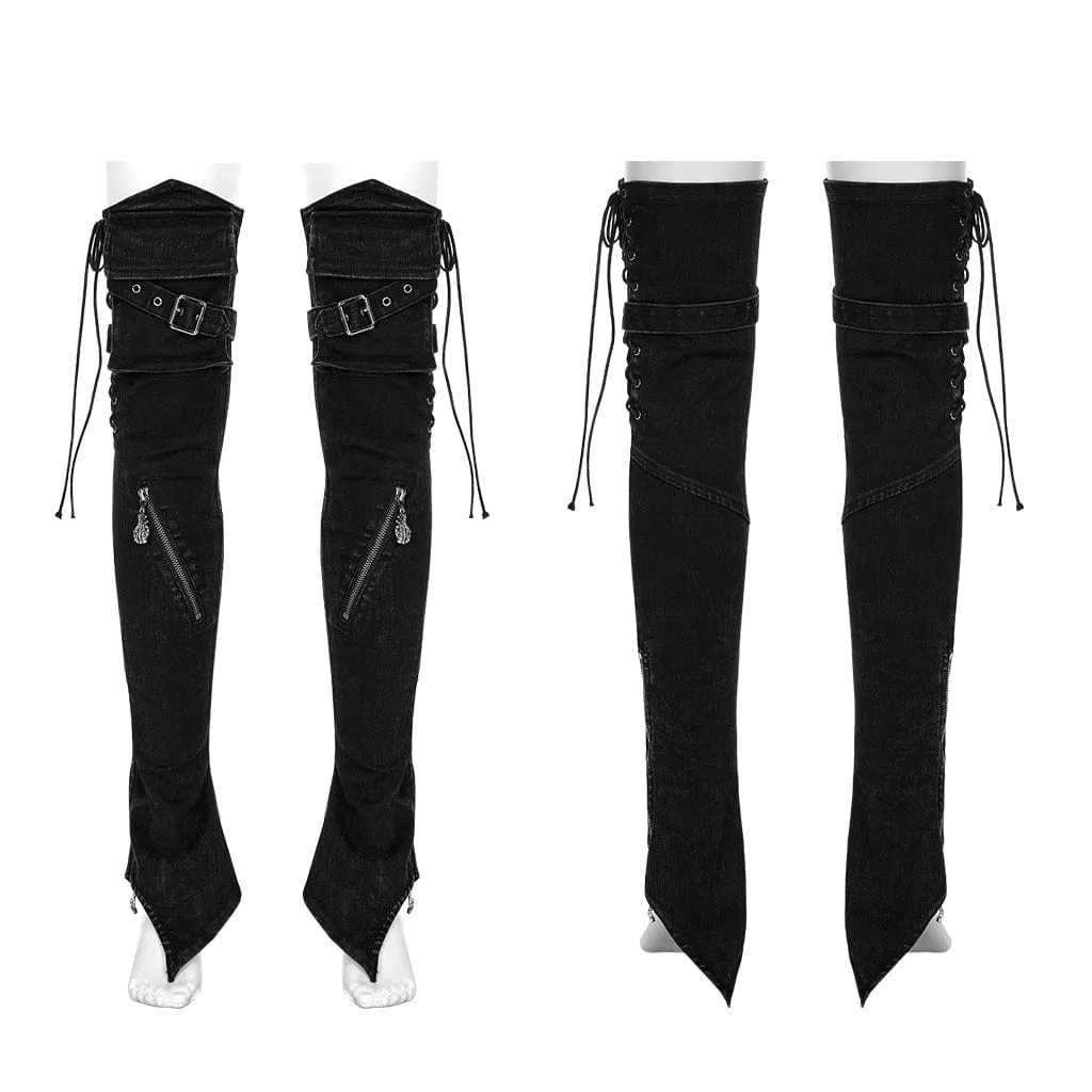 Women's Punk Strappy Big-pocket Irregular Leg Warmers