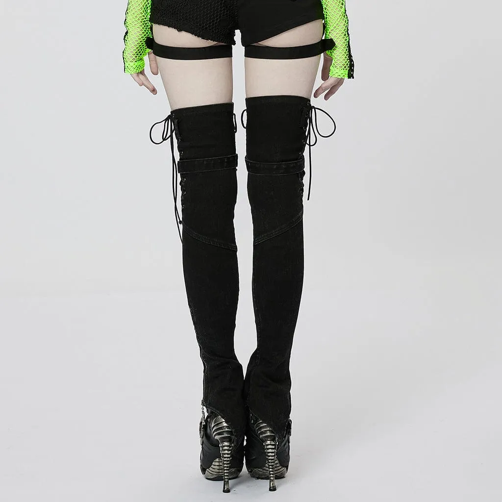 Women's Punk Strappy Big-pocket Irregular Leg Warmers